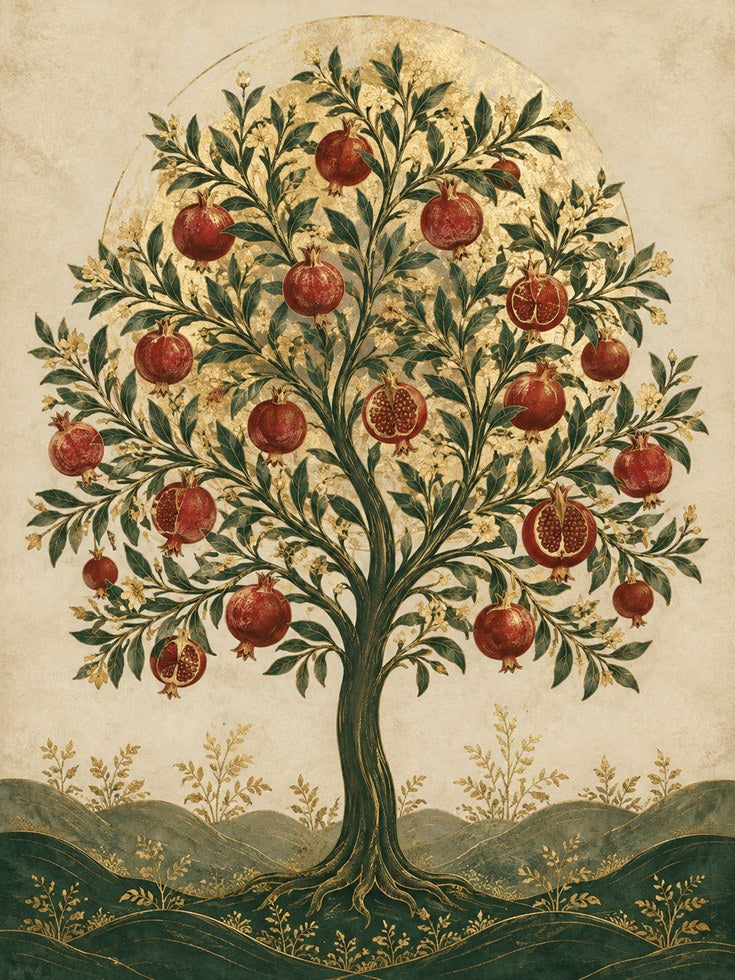 Pomegranate Tree Folk Art Print - artwork on paper