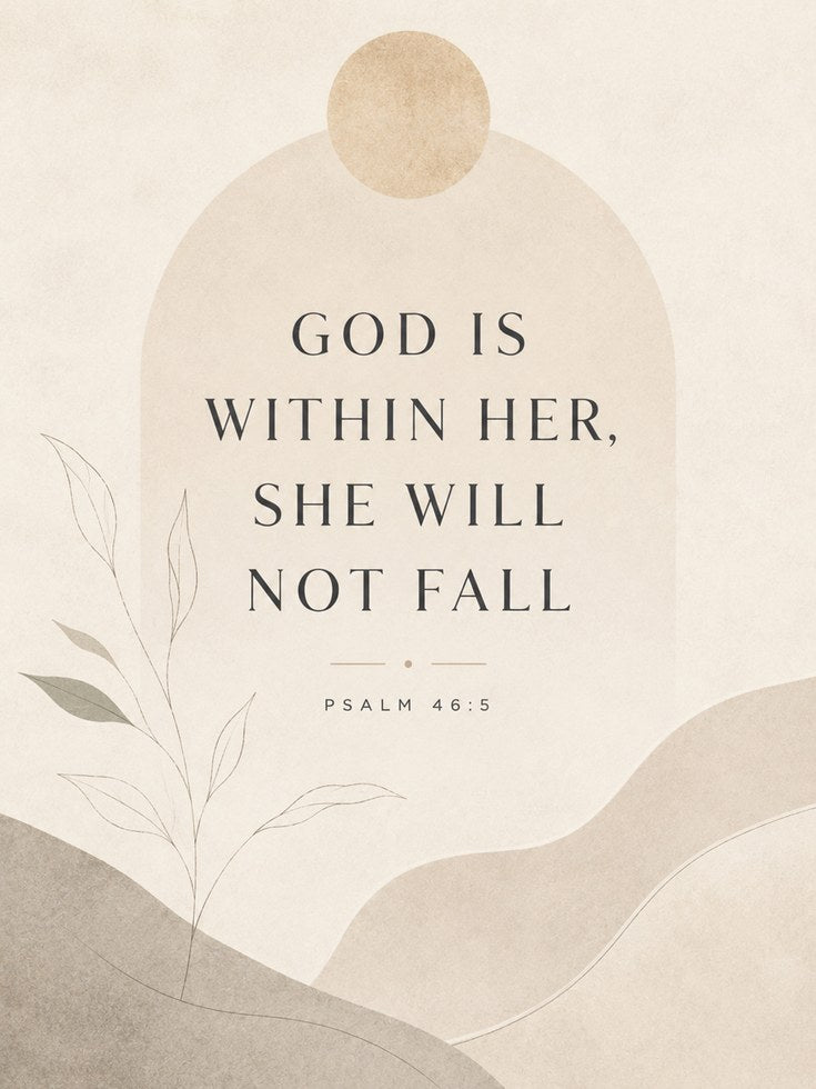 Psalm 46:5 Wall Art: Minimalist Beige Typography Print - artwork on paper