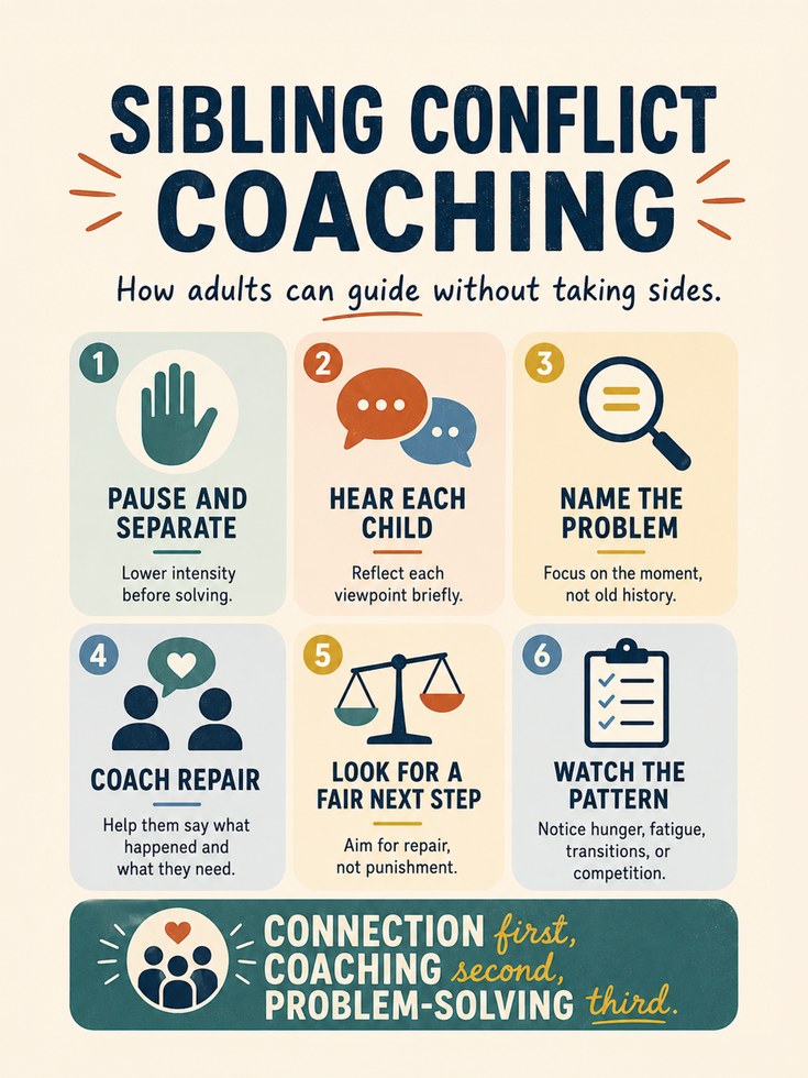 Parenting Infographic Print: Sibling Conflict Steps (Family Room) - artwork on paper