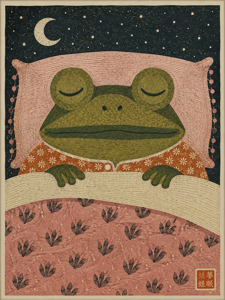 Frog Bedroom Wall Art – Folk Art Animal Print - artwork on paper