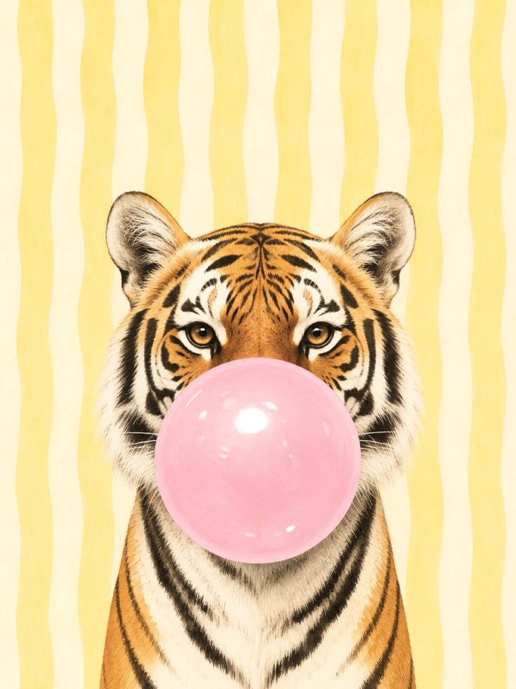 Tiger Bubble Gum Print – Animal Wall Art - artwork on paper