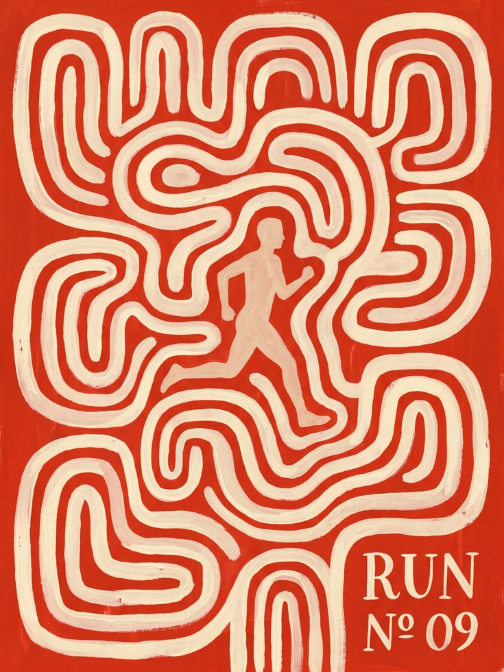 Retro Running Poster Print: Red Silhouette - artwork on paper