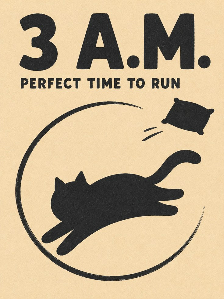 Funny Cat Print – 3AM Running Silhouette - artwork on paper