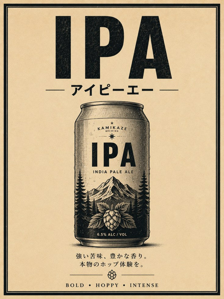 IPA Beer Can Art Print: Vintage Japanese Craft Beer Poster - artwork on paper