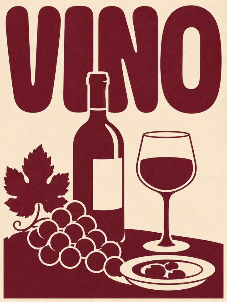 Wine Poster Print: Vintage Italian Style - artwork on paper