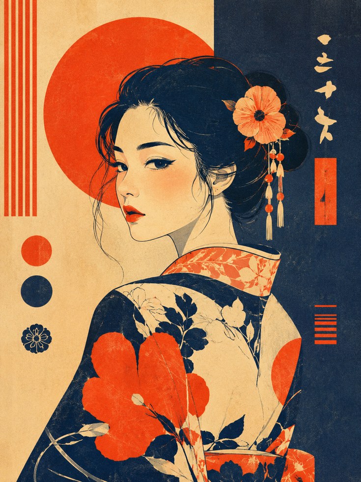 Japanese Geisha Poster – Vintage Asian Wall Art - artwork on paper