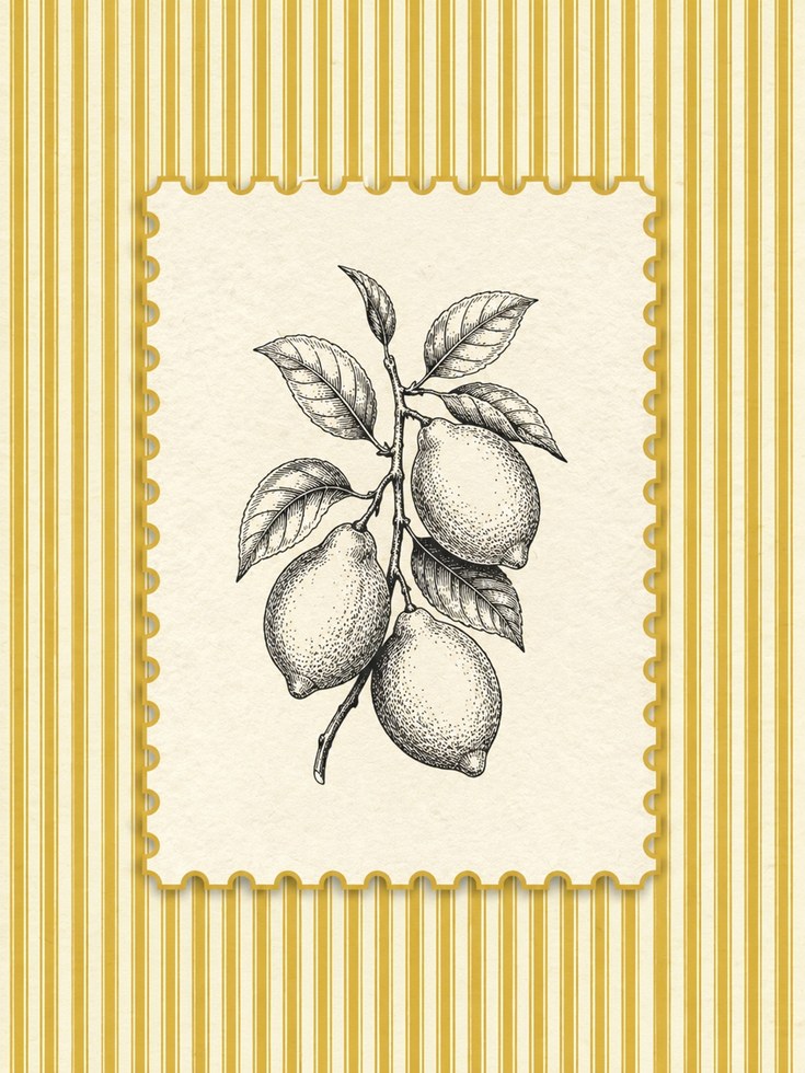 Lemon Kitchen Wall Art – Botanical Fruit Print - artwork on paper