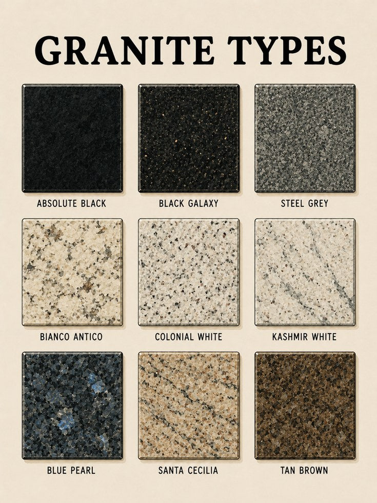 Granite Types Reference Chart: Educational Geology Wall Art - artwork on paper