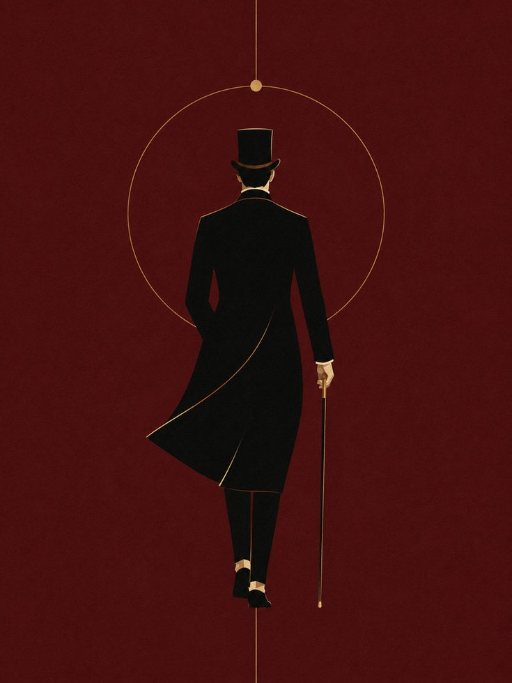 Victorian Gentleman Silhouette Art Print: Minimalist Red Noir - artwork on paper