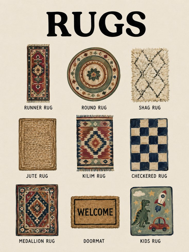 Rug Types Wall Art – Educational Home Decor Print - artwork on paper