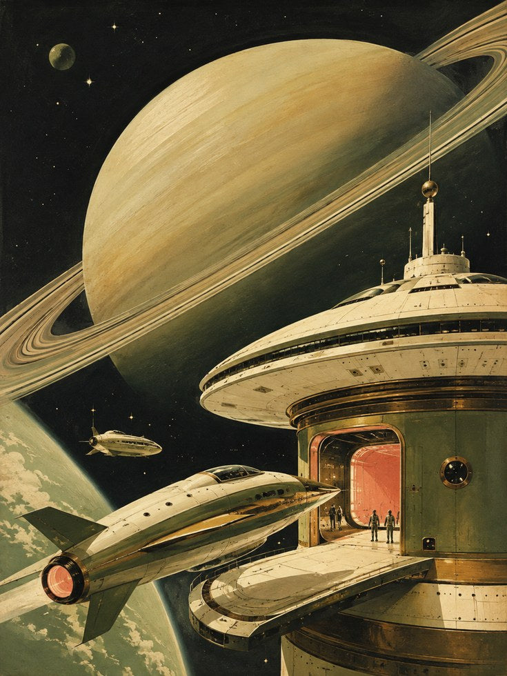 Vintage Space Poster – Retro Saturn Print - artwork on paper