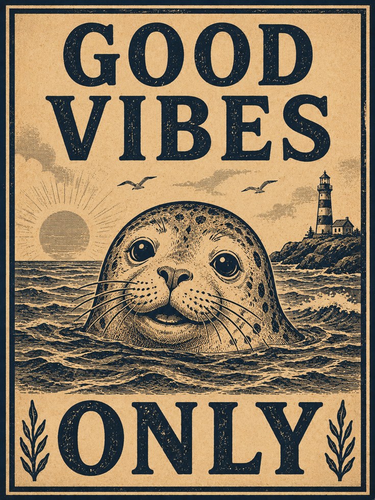Seal Print: Vintage Coastal and Nautical Wall Art (Ocean Lover Decor) - artwork on paper
