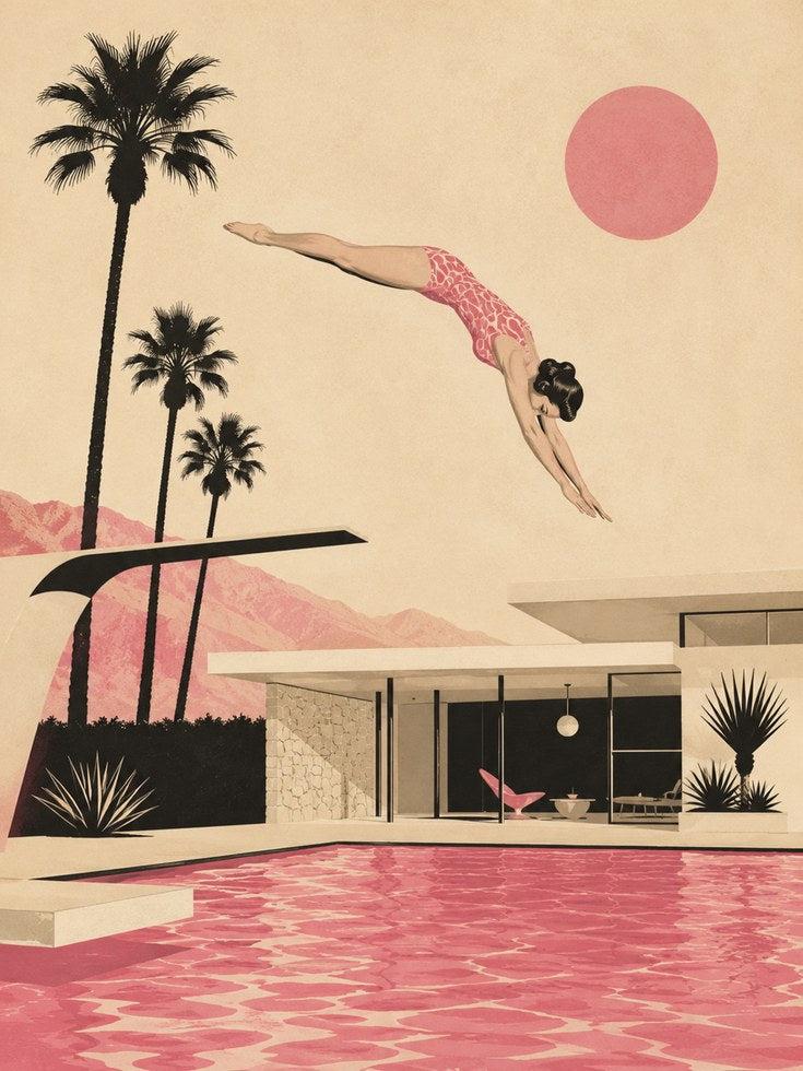 Mid Century Modern Pool Poster - artwork on paper