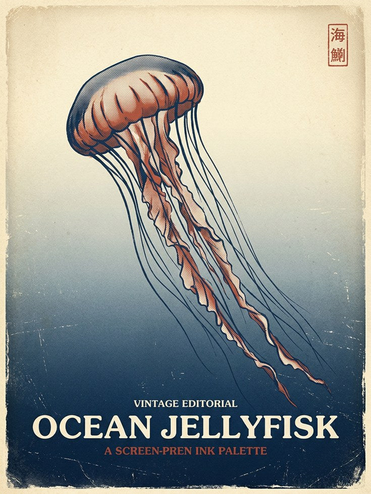 Vintage Jellyfish Art Print – Japanese Woodblock Style Ocean Wall - artwork on paper