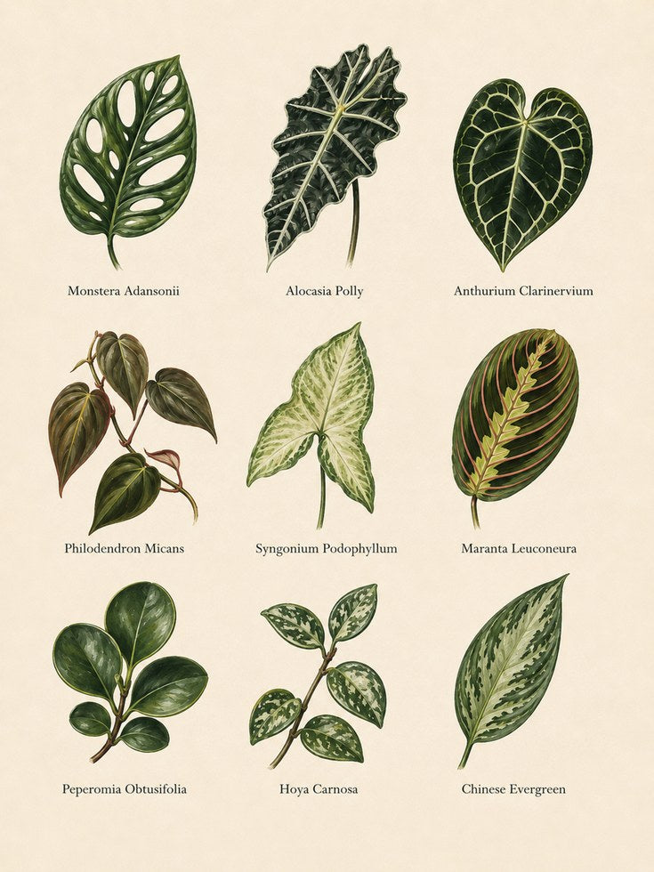 Botanical Leaf Collection Print: Vintage Tropical Foliage Art - artwork on paper