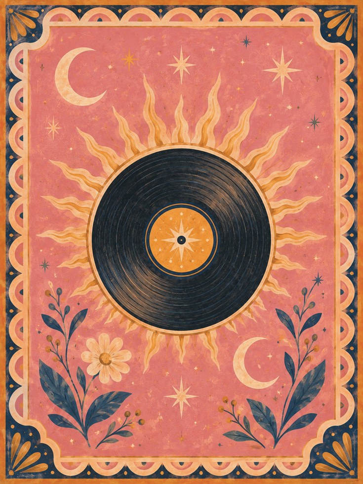 Vinyl Record Wall Art – Celestial Sun Moon Print - artwork on paper