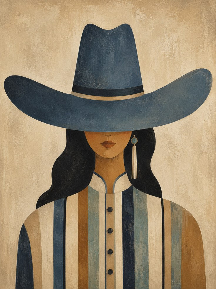Western Woman Wall Art – Cowgirl Portrait Print - artwork on paper