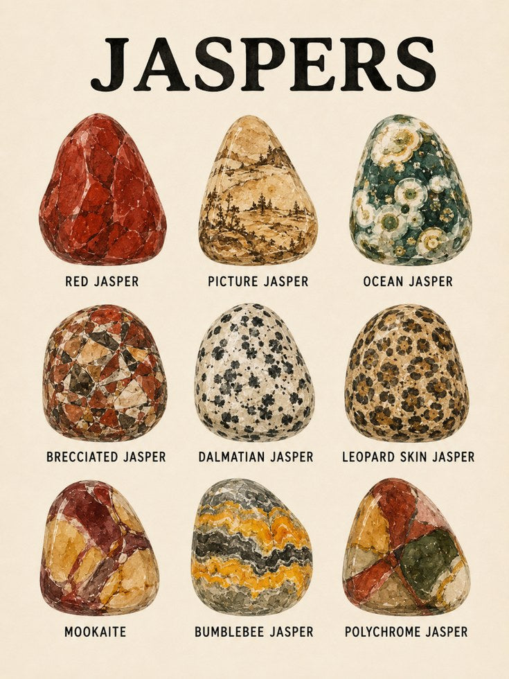 Jasper Stone Collection Print: Vintage Mineralogy Chart Art - artwork on paper