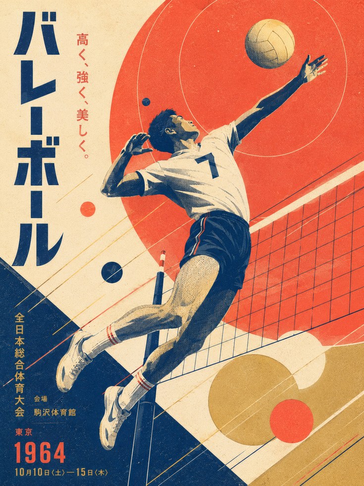 Vintage Volleyball Poster – Retro Sports Wall Art - artwork on paper