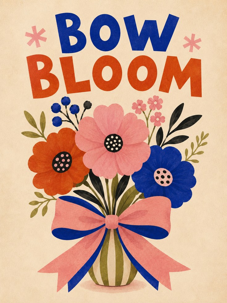 Bow Wall Art – Floral Typography Print - artwork on paper