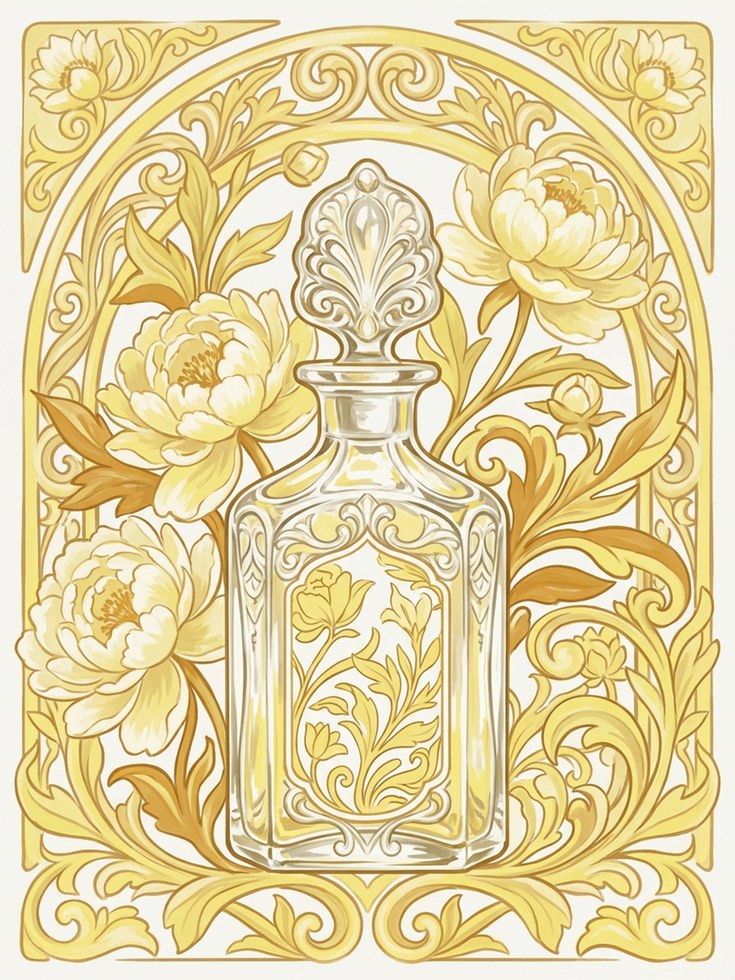 Art Nouveau Perfume Bottle Print — Ornate Floral Design - artwork on paper