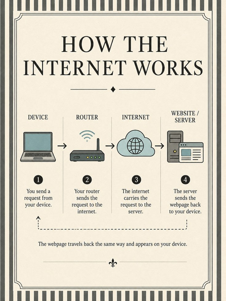 How the Internet Works Infographic Poster: Vintage Educational Wall Ar - artwork on paper