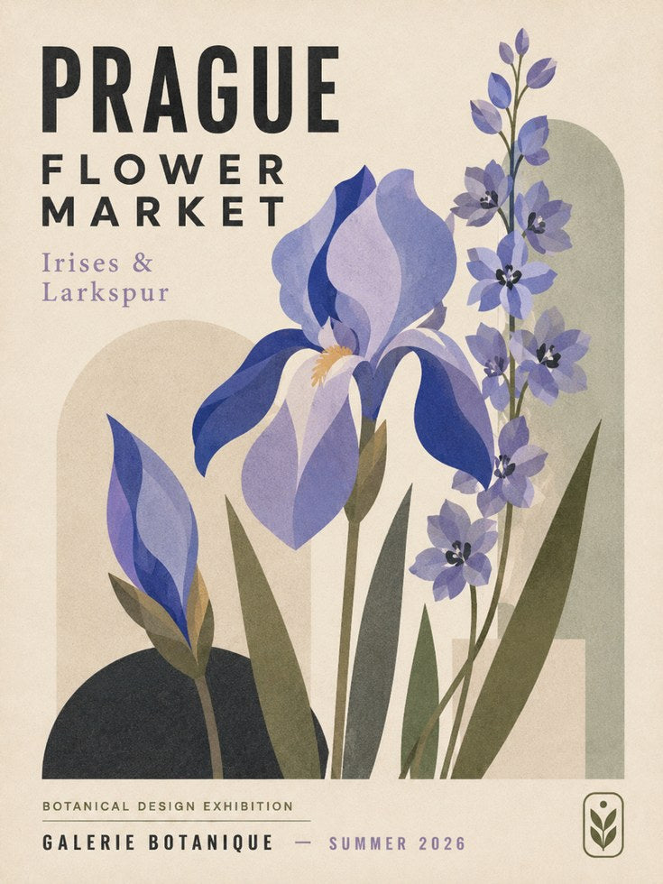 Botanical Poster Print — Prague Flower Market Iris & Larkspur - artwork on paper