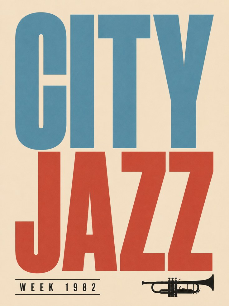 City Jazz Poster: Retro 1982 Typography Wall Art - artwork on paper