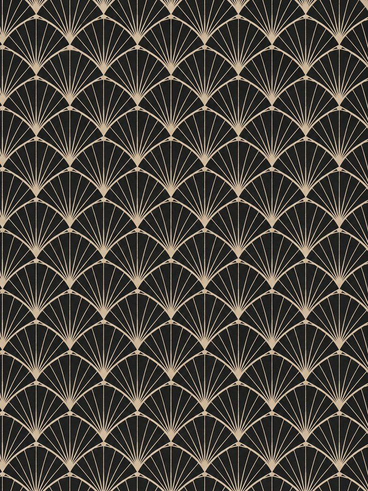 Fan Pattern Art Print: Gold and Black Geometric (Living Room Decor) - artwork on paper