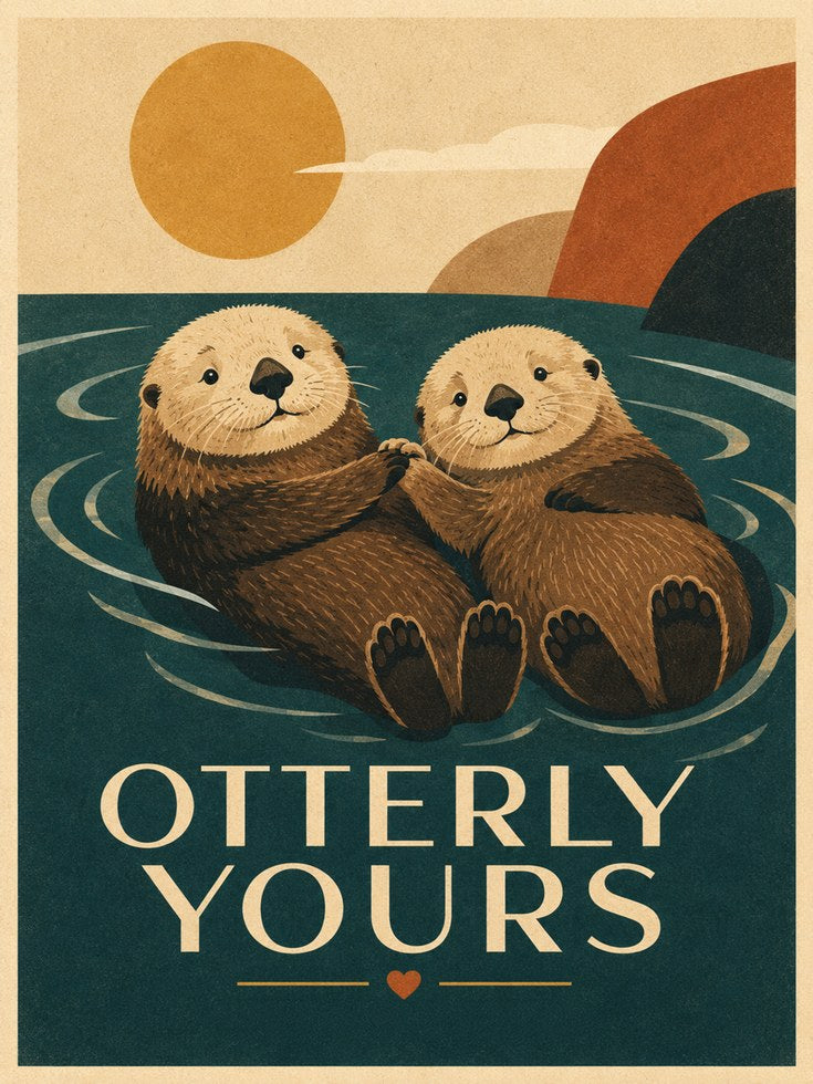 Otter Art Print — Vintage Retro Style 'Otterly Yours' - artwork on paper