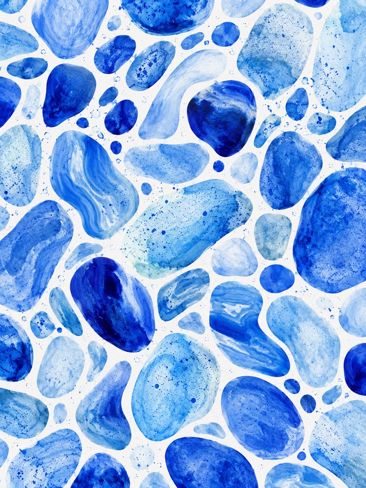 Blue Abstract Pebbles Print – Organic Stone Art - artwork on paper
