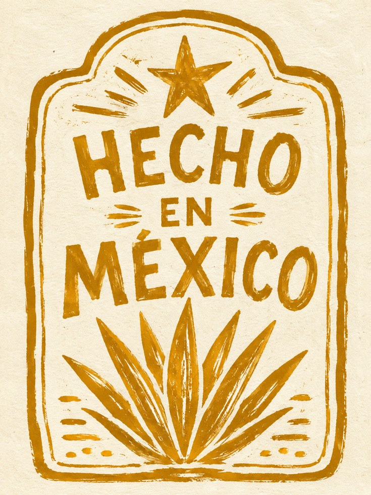 Hecho en Mexico Print: Vintage Golden Stamp Wall Art - artwork on paper