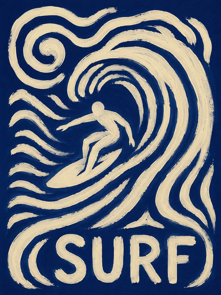 Retro Surf Art Print – Vintage Wave Wall Decor - artwork on paper