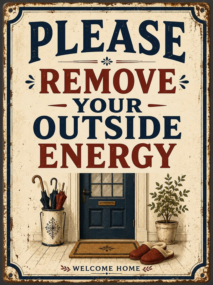 Remove Your Outside Energy Sign: Vintage Entryway Wall Art - artwork on paper
