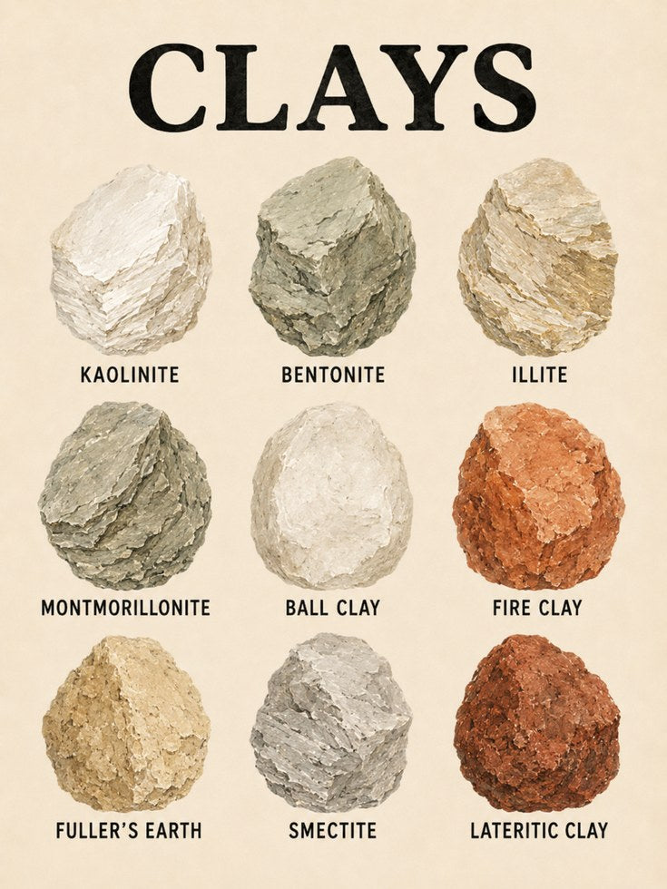 Clays Educational Poster: Vintage Geology Reference Art Print - artwork on paper