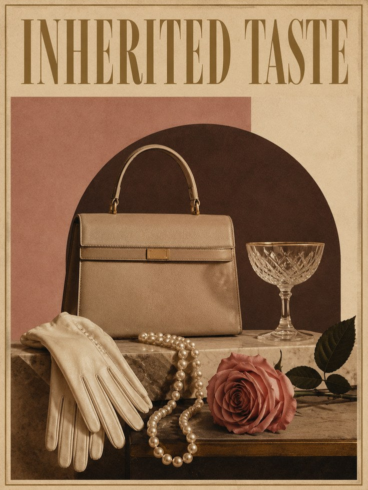 Inherited Taste Vintage Fashion Poster: Retro Luxury Still Life - artwork on paper