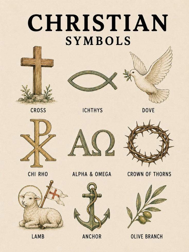 Christian Symbols Art Print - artwork on paper