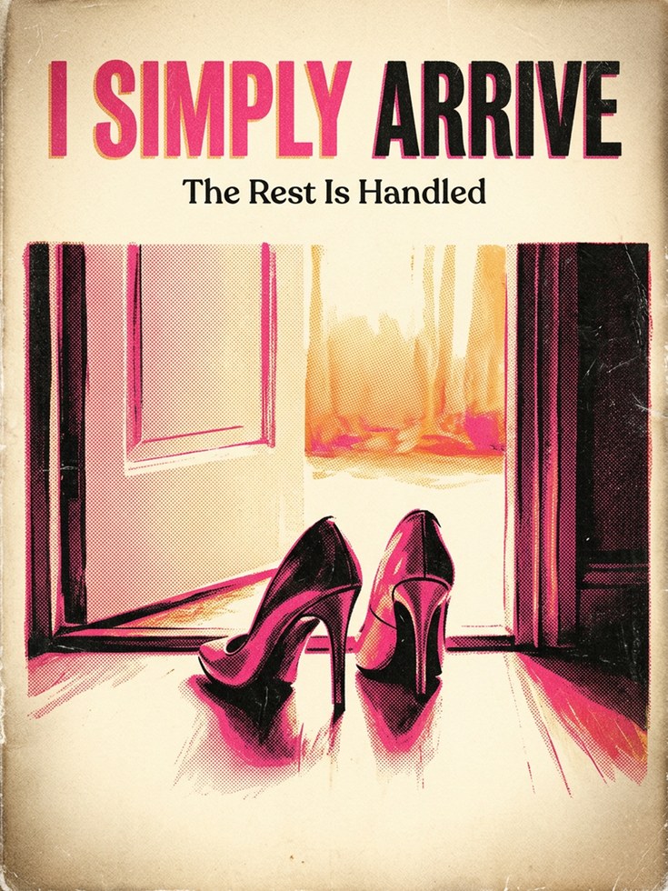 I Simply Arrive Motivational Poster: Vintage Pink Heels Art Print - artwork on paper
