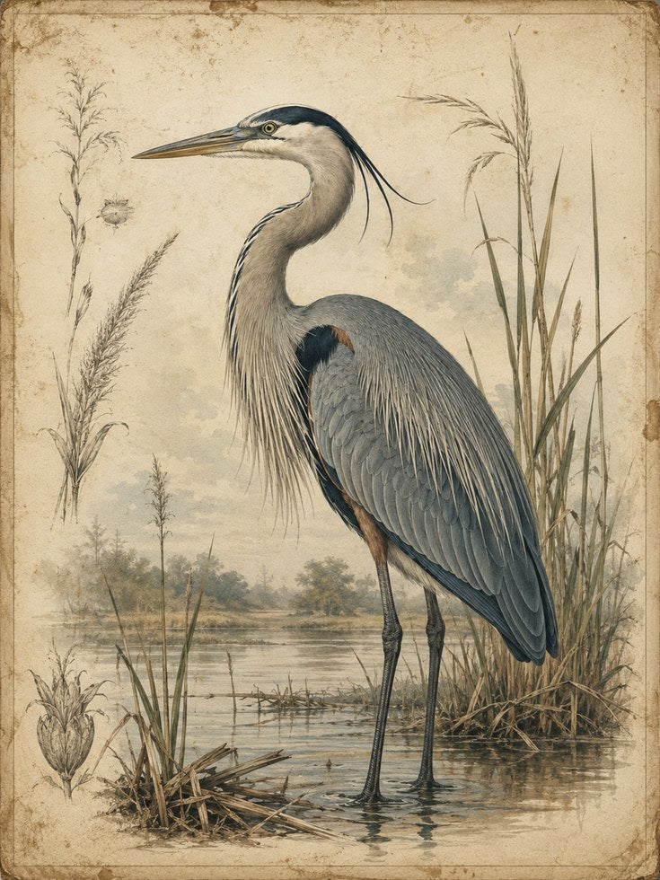 Heron Wall Art – Vintage Bird Print - artwork on paper