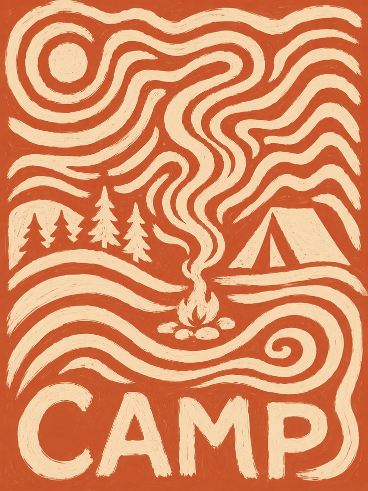Camping Wall Art – Vintage Camp Poster - artwork on paper