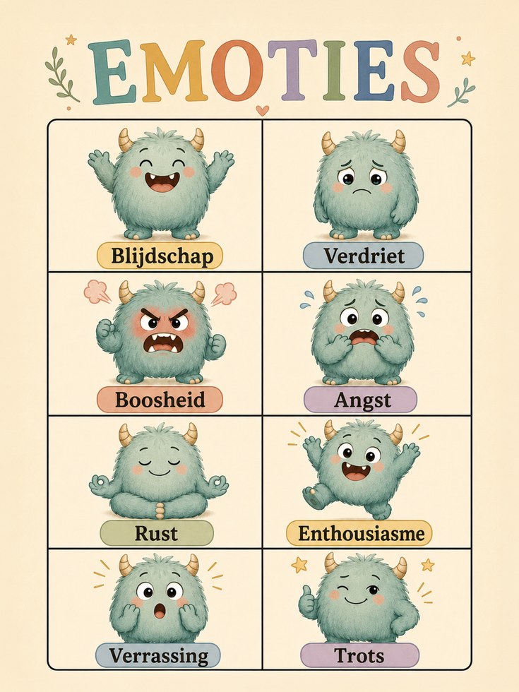 Kids Emotions Poster: Dutch Monster Illustrations - artwork on paper
