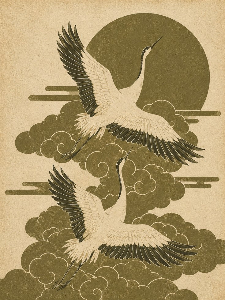 Vintage Japanese Crane Wall Art - artwork on paper