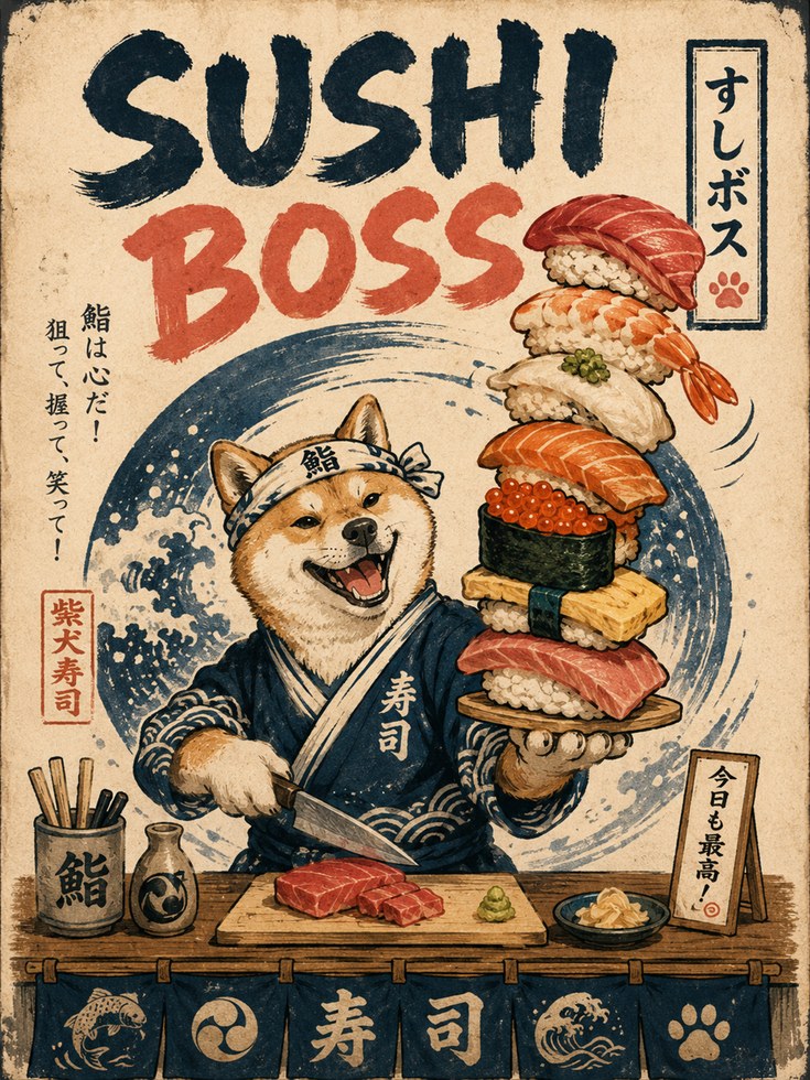 Sushi Restaurant Poster – Japanese Dog Wall Art - artwork on paper