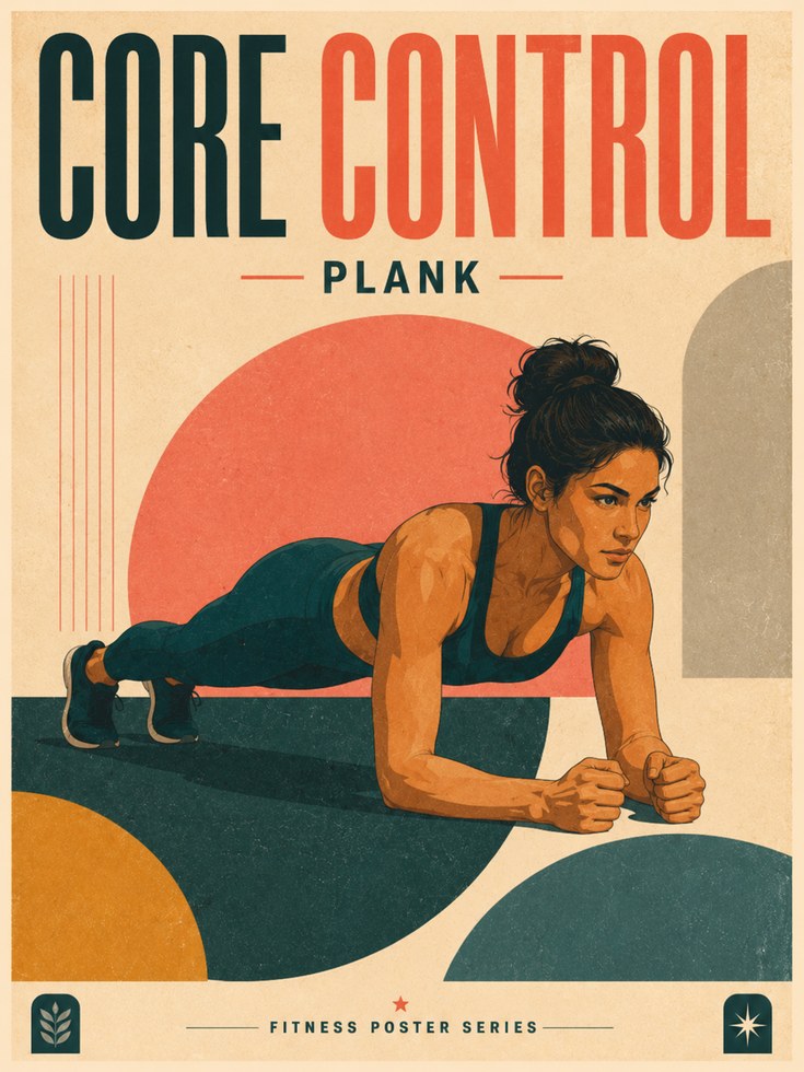 Core Control Plank Poster: Retro Fitness Art Print - artwork on paper