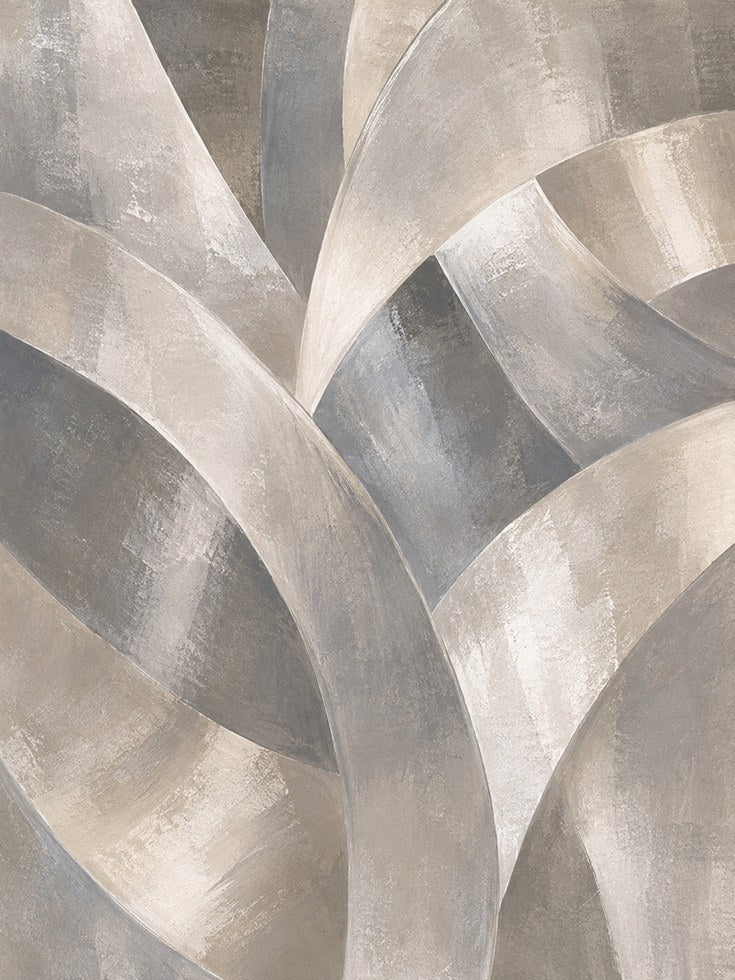 Abstract Curved Ribbons Wall Art: Neutral Beige and Gray Forms - artwork on paper