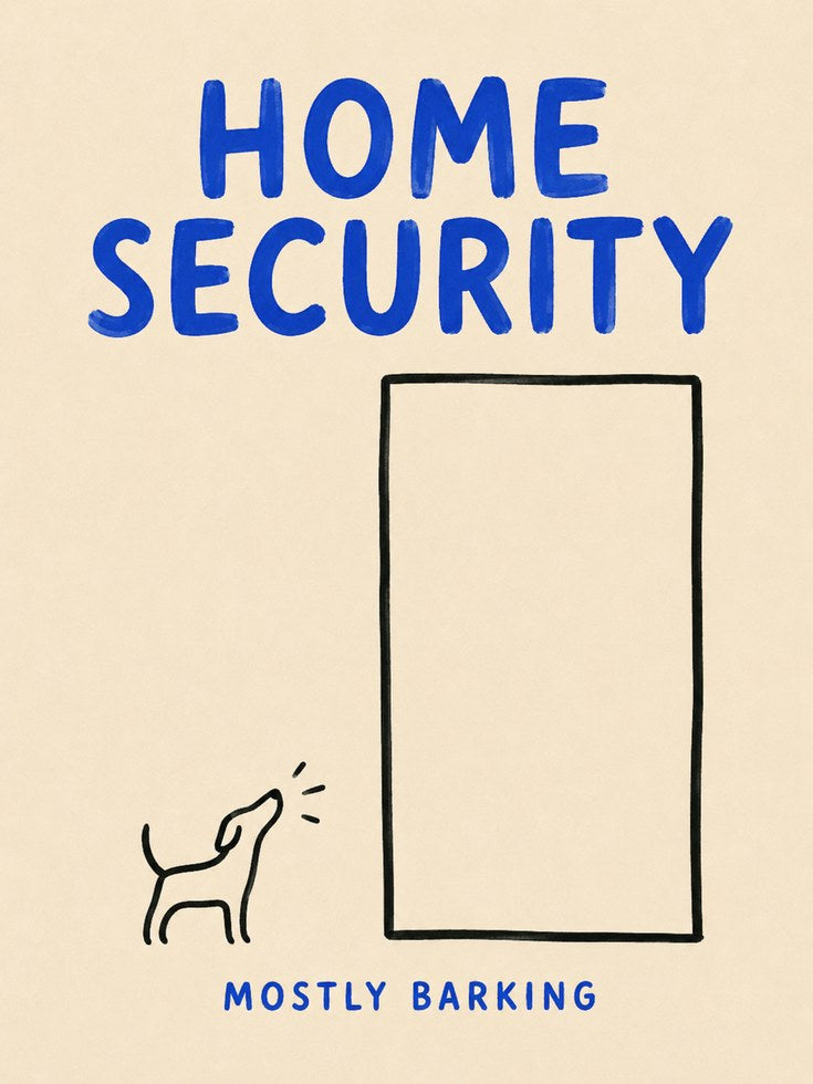 Humorous Dog Home Security Print - artwork on paper