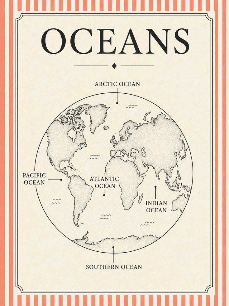 World Map Wall Art – Ocean Globe Print - artwork on paper