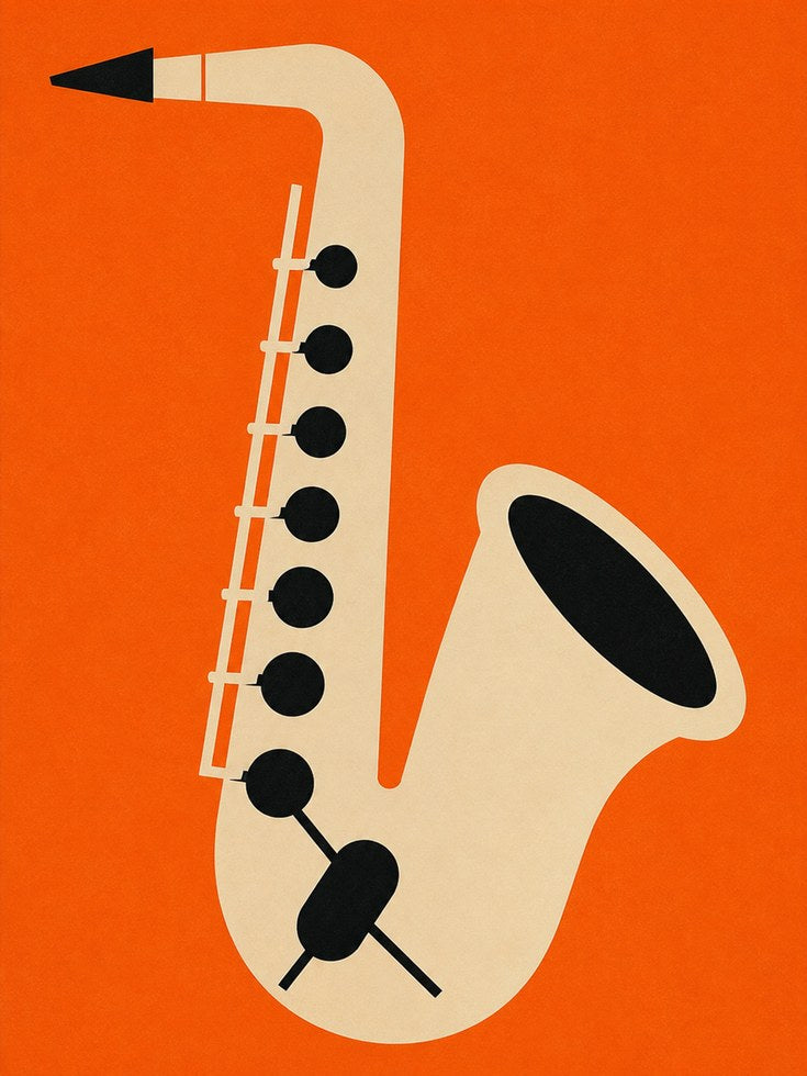 Mid-Century Saxophone Print — Minimalist Jazz Illustration - artwork on paper