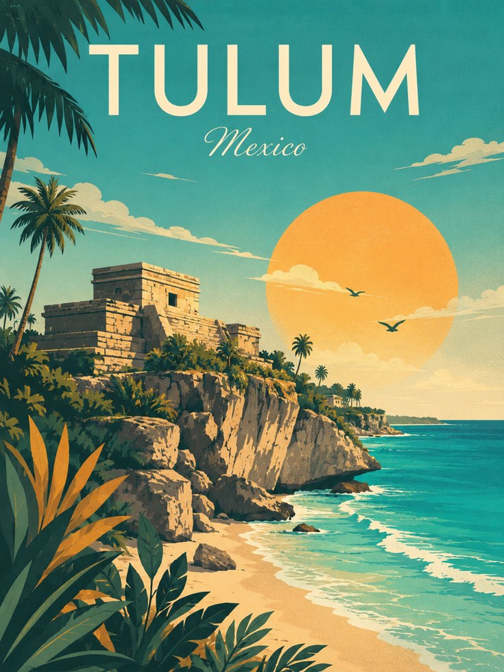 Tulum Travel Poster – Mexico Wall Art - artwork on paper