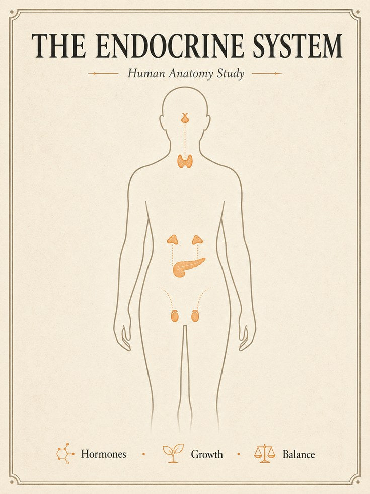 Endocrine System Anatomy Print — Vintage Educational Study Chart - artwork on paper